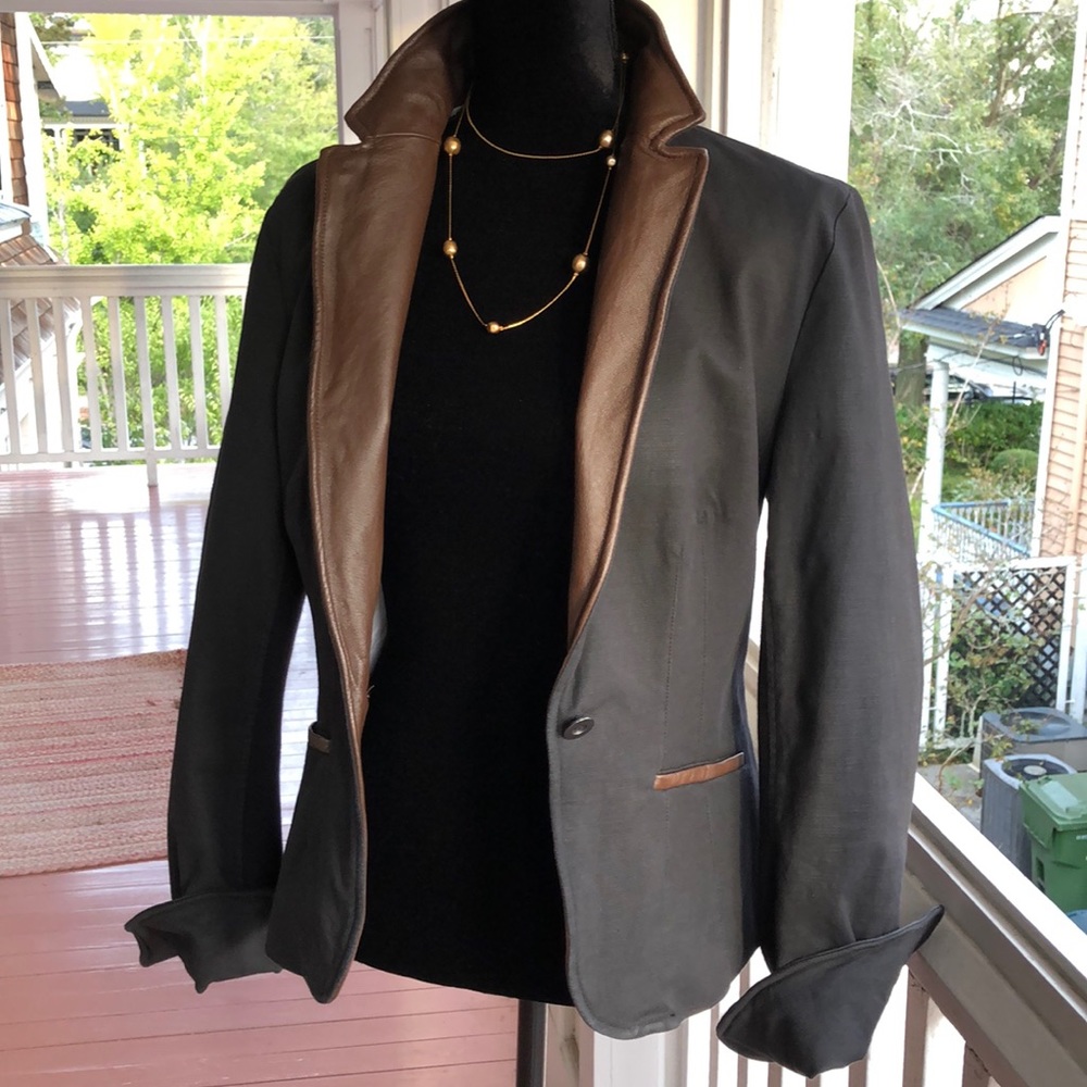 Distressed Denim & Leather fitted jacket